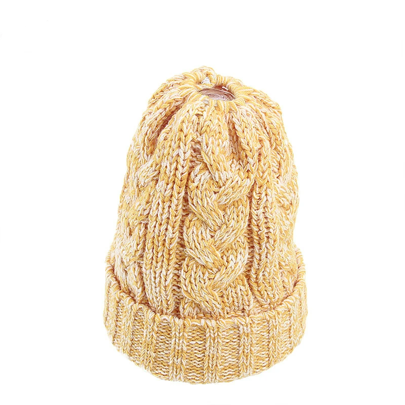 Yellow Модная одноцветная Шапка-бини для леди, женская шапка Skullies, новинка, зимние теплые вязаные шапки для улицы, повседневная спортивная женская шапка - Цвет: Yellow