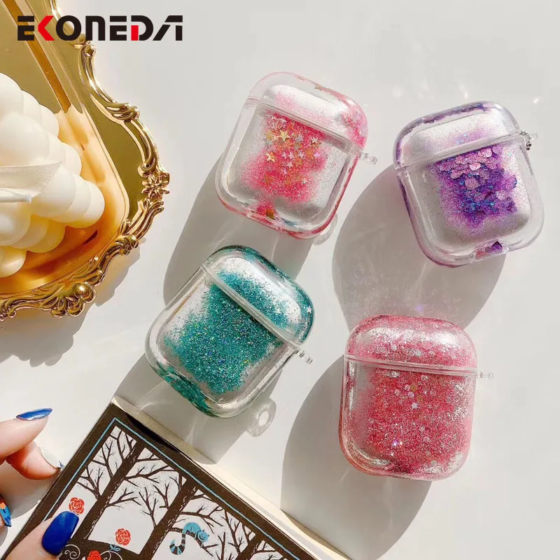 

EKONEDA Hard Plastic Case For Airpods Case Luxury Liquid Glitter Bling Protective Cover For Airpod 1/2 Case