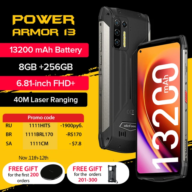 Ulefone Power Armor 13 13200mAh Rugged Phone 256GB Android 11 Waterproof Smartphone 6.81” 2.4G/5G WLAN Mobile Phones NFC Global 1