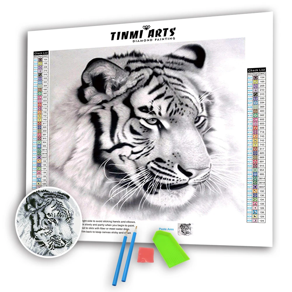 5D DIY Full Round Diamond Paintings Cross Stitch Animal Kits Aggressive Tigers Embroidery Art Rhinestones Decoration Home | Дом и сад