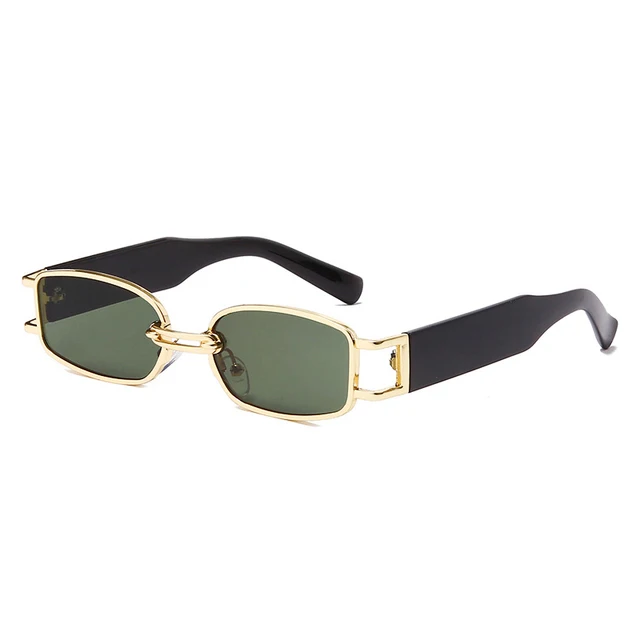 SO&EI Fashion Small Rectangle Women Sunglasses Brand Designer Vintage Square Punk Sun Glasses Men Shades UV400 Clear Eyewear Golden dark green