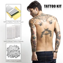 Набор татуировки 50 шт переводная бумага для тату 50 шт набор смешанных игл татуировки 3RL 5RL 7RL 9RL Круглый вкладыш 100 шт цветные чашки(м