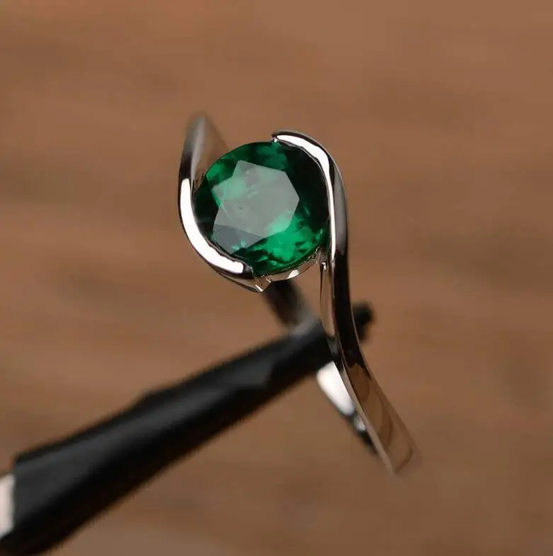 Hainon изысканное красное круглое Кристальное кольцо для женщин, простой стиль, обручальное кольцо на палец, женские модные свадебные кольца, ювелирное изделие, подарок - Цвет основного камня: Зеленый