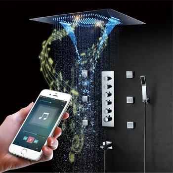 

Ceiling Embedded Rectangular 800*600 LED Shower Head Set With Six 2Inch Body Jets Thermostatic Multifunction Bathroom Shower Set