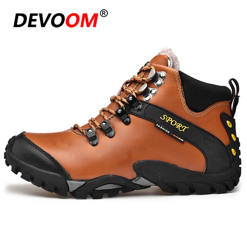 Light brown fur Водонепроницаемые походные ботинки; мужские ботинки из натуральной кожи на меху; Тактические армейские сапоги; обувь для скалолазания и треккинга; нескользящие мужские кроссовки - Цвет: Light brown fur