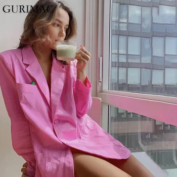 

GURIMAC Women Office Wear Suit Blazer 2020 Casual Single Breasted Solid Long Sleeve Notched Collar Pockets Coat Jacket