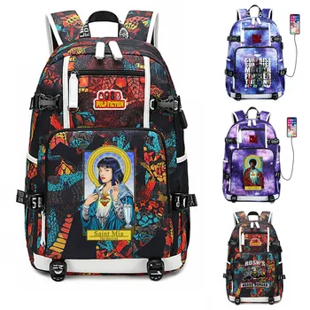 

Pulp Fiction bad mother fuker travel bag School Bag usb charging canvas shoulder bag Teenager boys girls Backpack Laptop bag