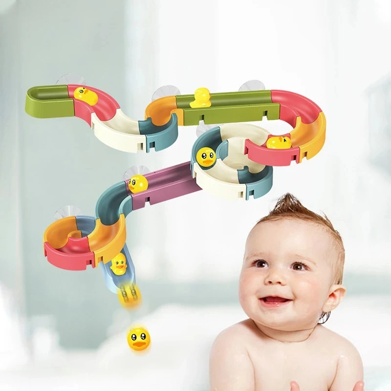 Bath Toys Baby Bathroom Duck DIY Track Bathtub Kids Play Water Games Tool Bathing Shower Wall Suction Set Bath Toy for Children