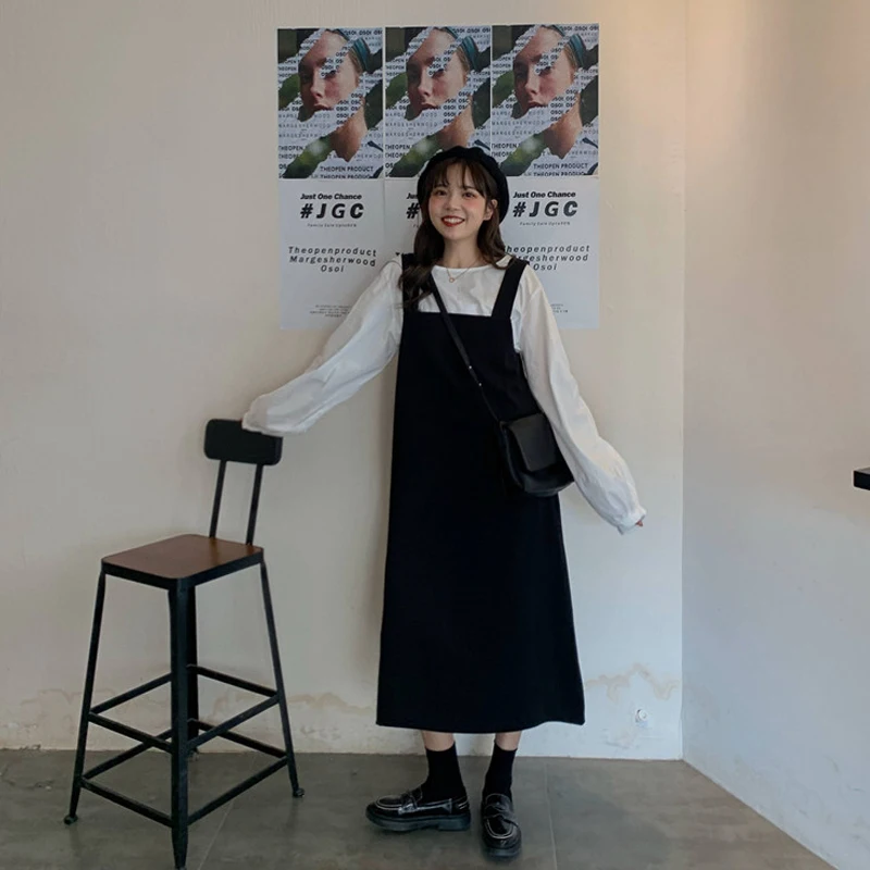 Moda feminina цельное платье на бретелях с вырезом лодочкой до середины икры в стиле преппи, прямые весенне-осенние новые женские платья