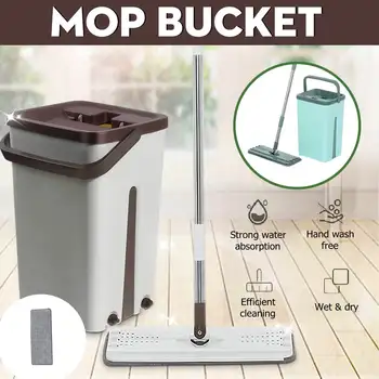 

microfiber pads Flat Squeeze Mop and Bucket Hand-Free Wringing Floor Cleaning Mop Usage Magic Automatic Spin