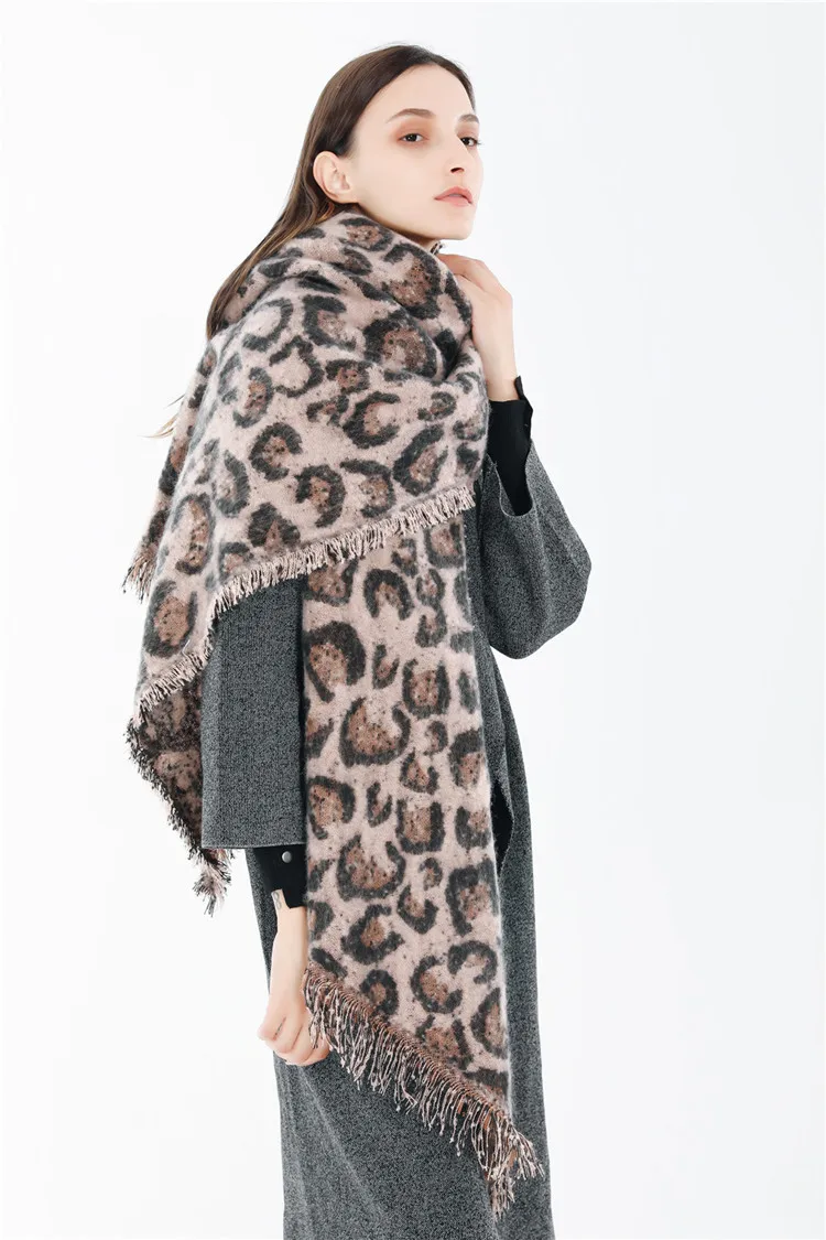 Большой размер 220X65 см длинные пашмины для женщин Модные леопардовые толстые кашемировые Пончо Накидки зимнее теплое леопардовое одеяло шаль с кисточками
