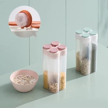 

4 In 1 Kitchen Food Storage Tank Kitchen Grain Storage Box Moisture-Proof Sealed Can Transparent Organizer With A Desiccant