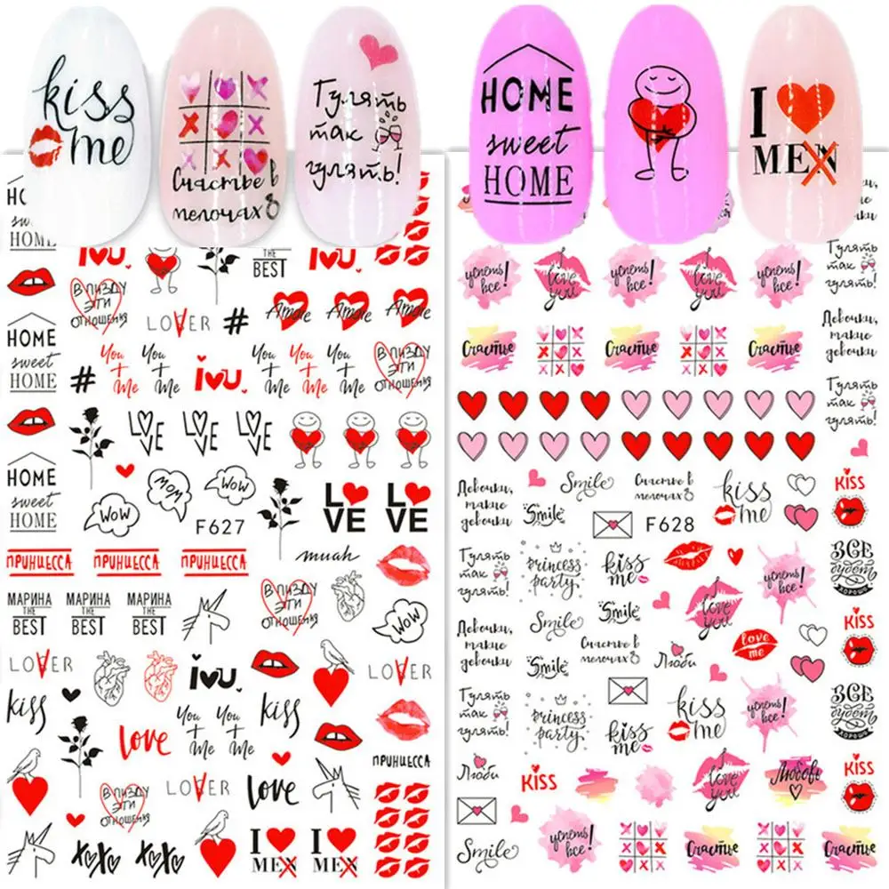

Newest Red Heart Love Letter 3D Self Adhesive Back Glue Decal Tools DIY Decoration Wraps Nail Art Sticker F627 628