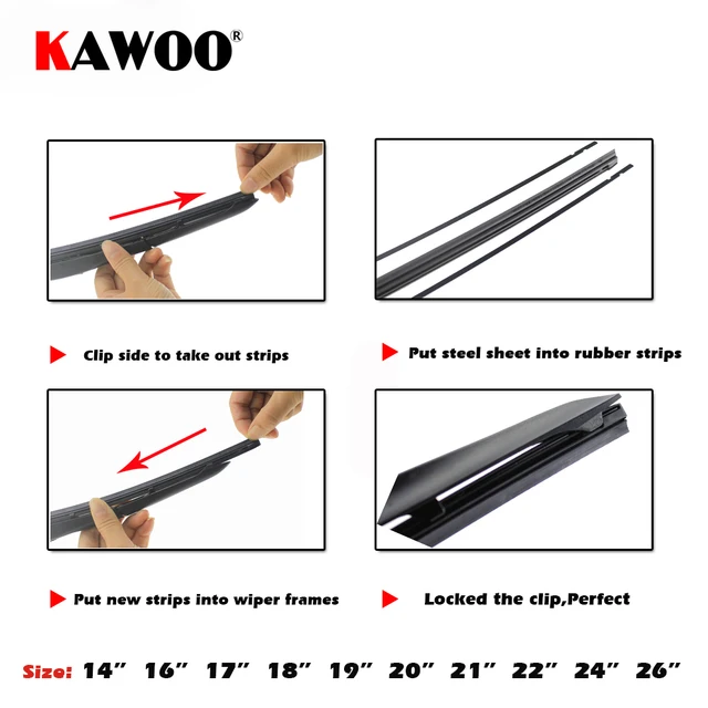 KAWOO Car Vehicle Insert Rubber Strip Wiper Blade Refill