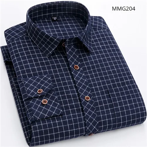 Новая клетчатая и полосатая Мужская Повседневная рубашка с длинным рукавом отложной воротник обычная посадка легкий уход - Цвет: MMG204