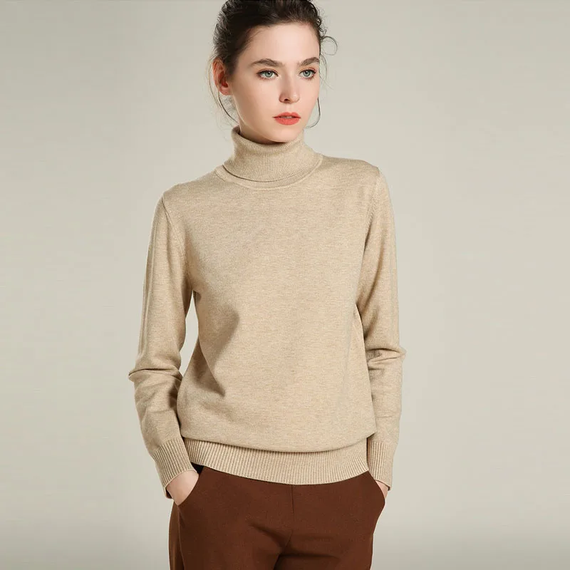 Autumn Winter Turtleneck Cashmere Wool Sweater Women Knitted Thick Warm ...