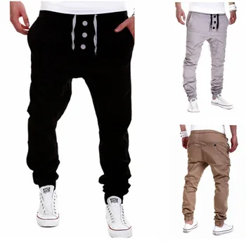

Fashion Brand Men's Leisure Harem Pants Men Plus Size Button Novelty Daily Trousers Black All Match Khaki Sweatpants Drawstring