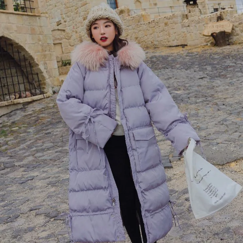 

Photo Shoot Vigorous GIRL'S Light Purple Fishtail Hem Cotton-padded Clothes CHIC Drawstring Lace Bell Sleeve Large Fur Collar do