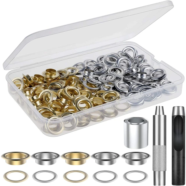 100 Sets Grommet Kit With Eyelets Washers 3Pcs Installation Tools Silver  Metal Grommets For Fabric Leather Clothing Tarps - AliExpress