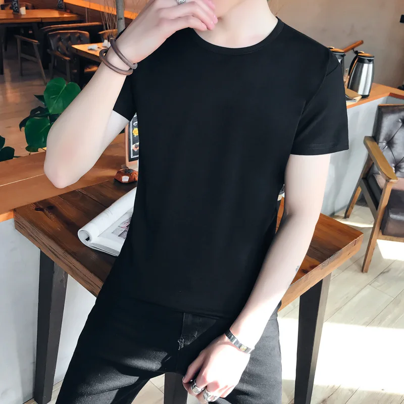 

Teenager Solid Color Short Sleeve T-shirt Summer Thin Section Students Trend Men Simple Crew Neck Base Tops Slim Fit Shirt
