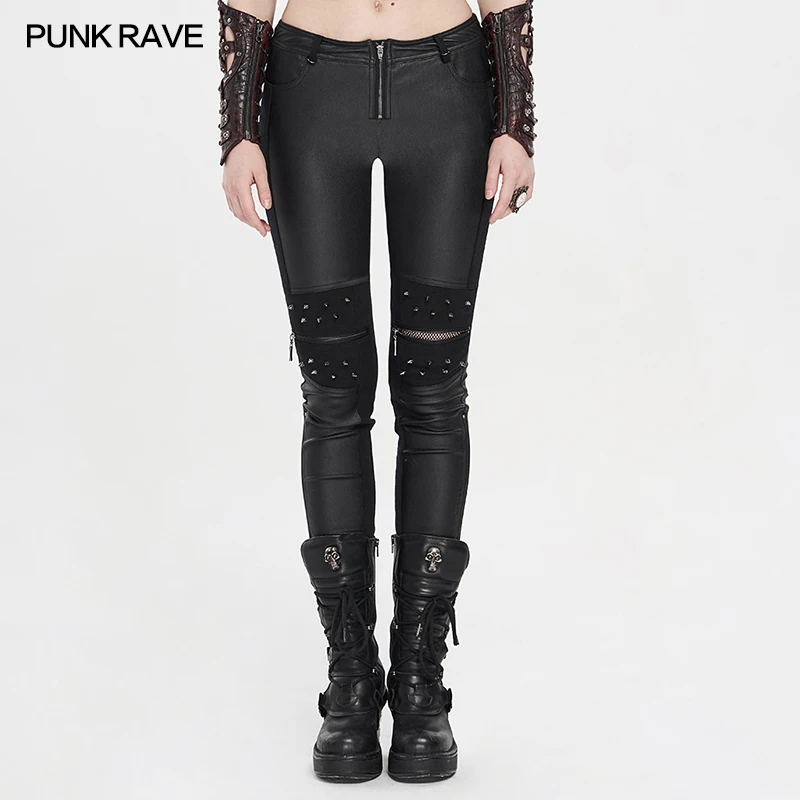PUNK-RAVE-pantalones-ajustados-de-cuero-PU-para-mujer-Pantal-n-ajustado ...