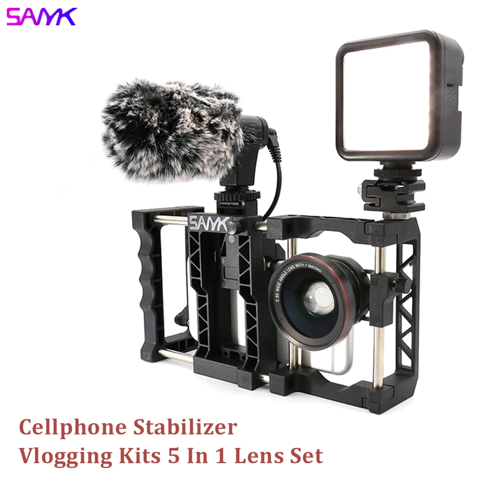 SANYK Stabilizer Phone Anti-shake Gimbal Vlogging Kit Microphone Led FillLight Lens Set Phone Cage Smartphone Rig camera gimbal stabilizer phone stabilizer selfie stick for Livestream