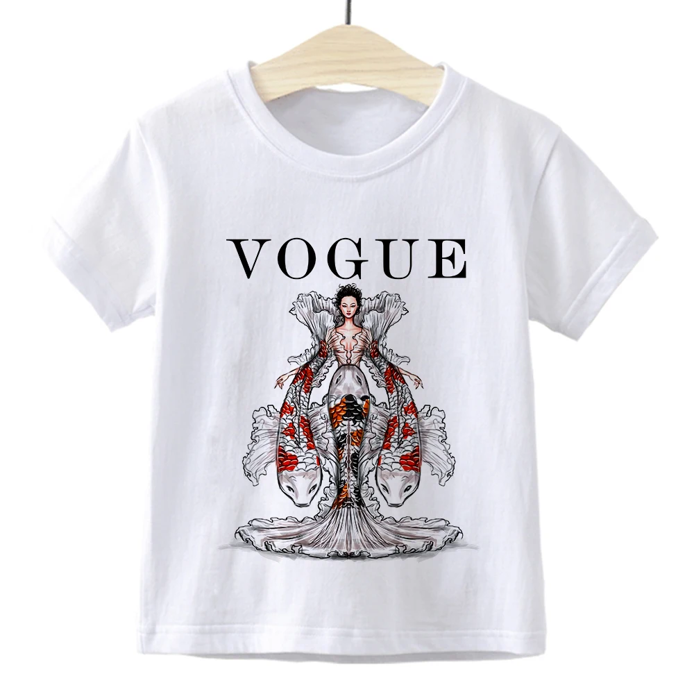 

Pisces Lucky Charm Princess VOGUE Baby Girl Clothes Loose Hip Hop Kids Tshirt Short Sleeve Beautiful Retro Gym Children T-shirt