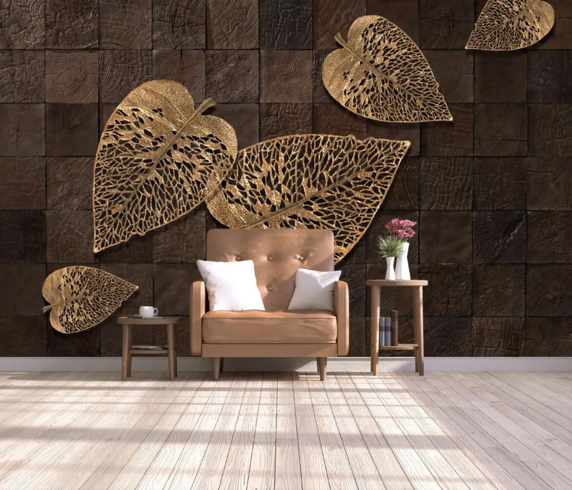 beibehang custom Modern minimalist European wood golden forest wall decorations living room 3D wall papers home decor background southeast asian style decorations elephant head solid wood carving creative hallway wall decorations hotel club spa wall pendant