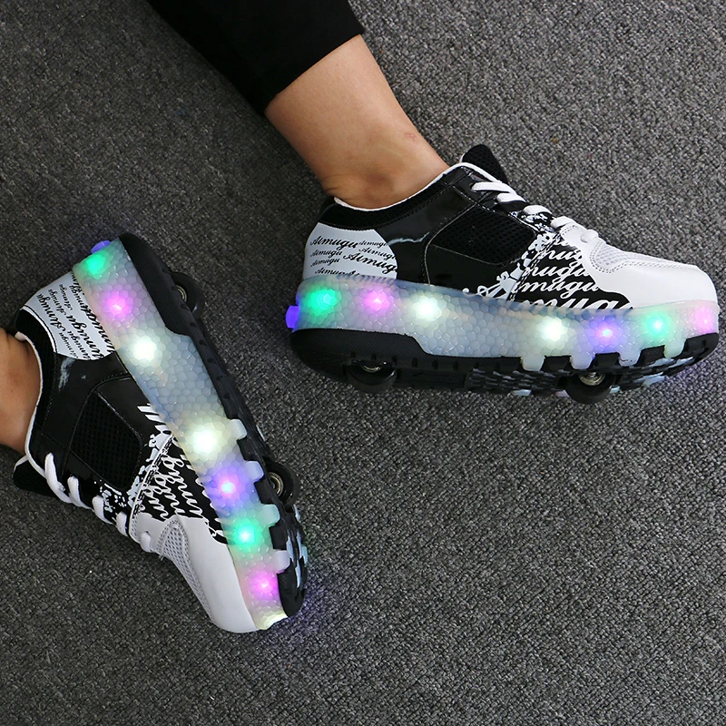 Two Wheels Luminous Sneakers on Wheels Led Light Roller Skate Shoes for Children Kids Led Shoes Boys Girls Shoes Light Up Unisex