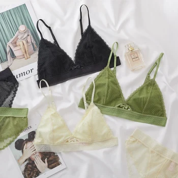 

2020 New Sexy Lace Bralette Set Underwear Women Sexy Triangle Cup Wireless Unlined Bra and Panties Set Lingerie Bras for Girls