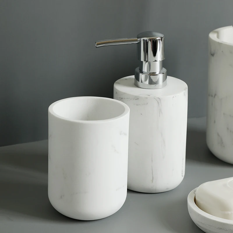 Bathroom Accessory Set Imitate Marble Resin Toothbrush Holder Toilet Brush Soap Dispenser Pump Bottle Soap dish Mouthwash Cup
