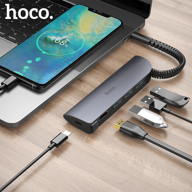  HOCO 5in1 USB Converter Docking Station USB Type C to HDMI USB 3.0 PD Hub Adapter for MacBook Pro i