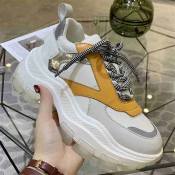 

Platform Shoes Woman Flat Chunky Zapatos De Mujer Patchwork Dad Shoes Lace Up Women Shoes Genuine Leather Sneakers Women Sport