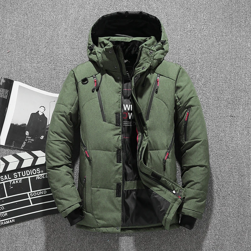 Army Green Высокое качество Куртка–пуховик на 90% белом утином пуху Для мужчин пальто зимние парки мужской теплый брендовая одежда зимняя куртка-пуховик верхняя одежда Doudoune - Цвет: Army Green