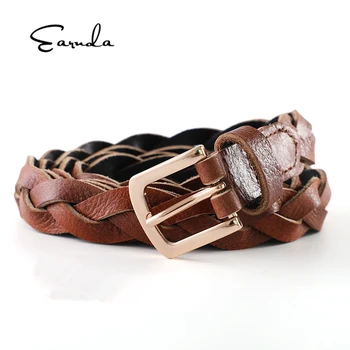 

Earnda Belt Woman Suede Leather Belt Simple Casual Ladies Braided Waistband Fine Leather Pin Buckle Belt