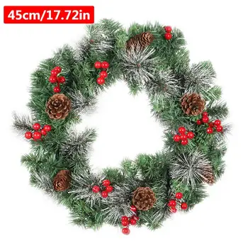 

45cm Christmas Wreath Artificial Pine Needles Garland Wall Door Hanging Ornament Christmas Home Party Decoration