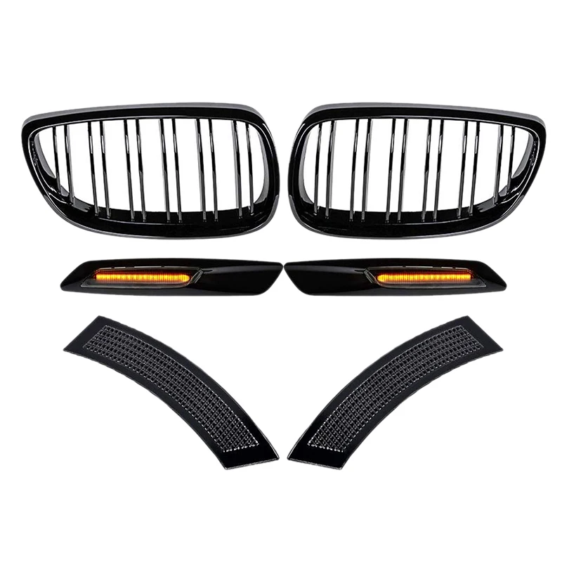 

Double Line Front Bumper Kidney Grille with Fender Vent Side Marker Reflectors and Side Marker Lamps Compatible for BMW E92 E93
