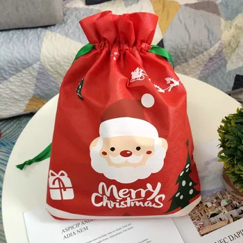 

5pcs Merry Christmas Gift Bag Non-woven Drawstring Pocket/Xmas Santa Claus Candy Bag Happy New Year Christmas Party Supplies