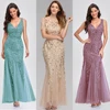 Embroidered beaded Fabric Prom Dresses Sugar Color O-Neck Short Sleeve Elegant Little Mermaid Dresses Formal Party Gowns 2022 ► Photo 2/6