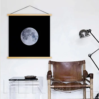 

Home Decor Wall Art Painting Planet Print Canvas Simple Solid Wood Hanging Scrolls Modern Poster Nordic Style for Living Room