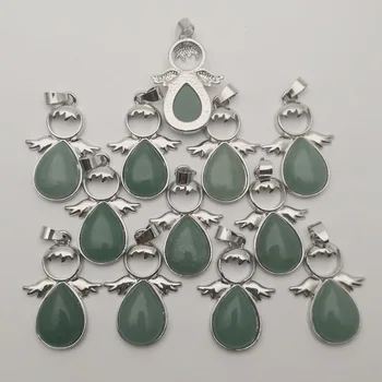 

Angel Wings Natural Stone aventurine Necklaces pendants for Women Girl Female Jewelry making diy accessories 12pcs