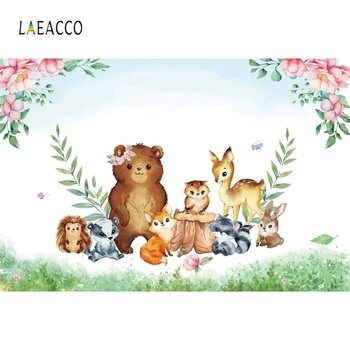 

Laeacco Birthday Photophone Baby Shower Photocall Flowers Leaves Grass Animals Safari Party Photography Backdrops Backgrounds