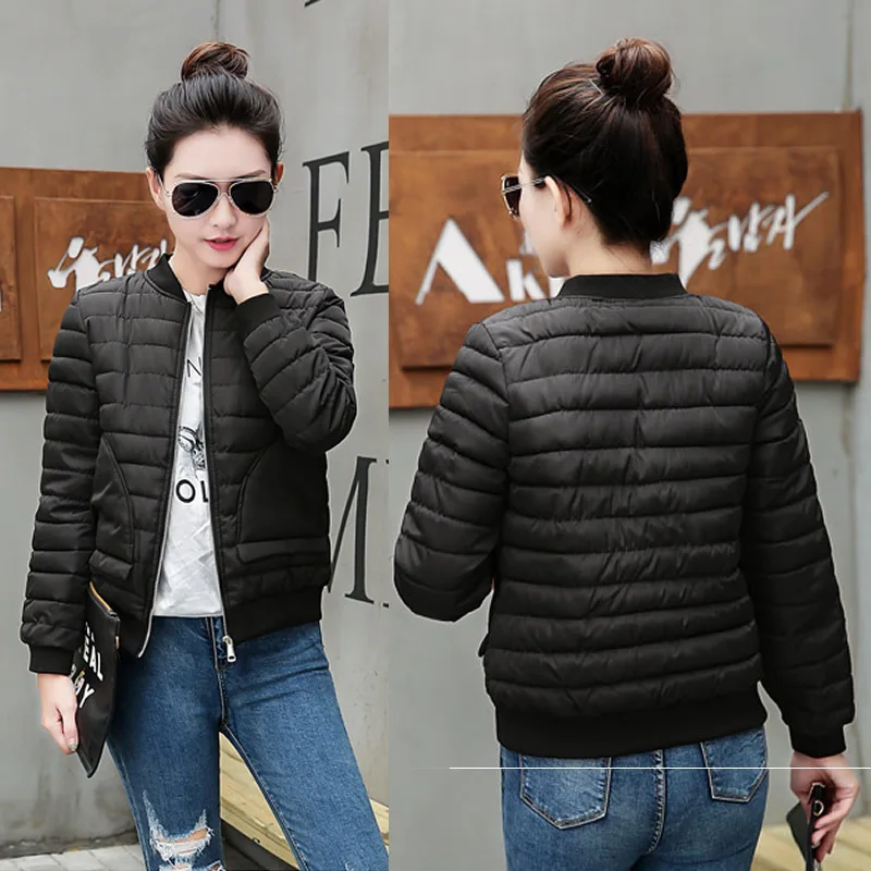 

2018 Winter New Style Women's Baseball Uniform Short Thin Students down Coat Slim Fit down Jacket Cotton-padded Clothes Cotton O