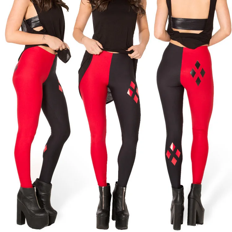

Fashion Simple Elegant Casual Leggings Black And Red Stitching Elasticity WOMEN'S Pants High Elastic Capri Pants