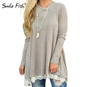 

Loose Shirts Winter 2019 Basic Lace Shirt Track Jumper Tunic Casual Autumn Femme Blouse Women Blouses Tops Long Blusas GV184