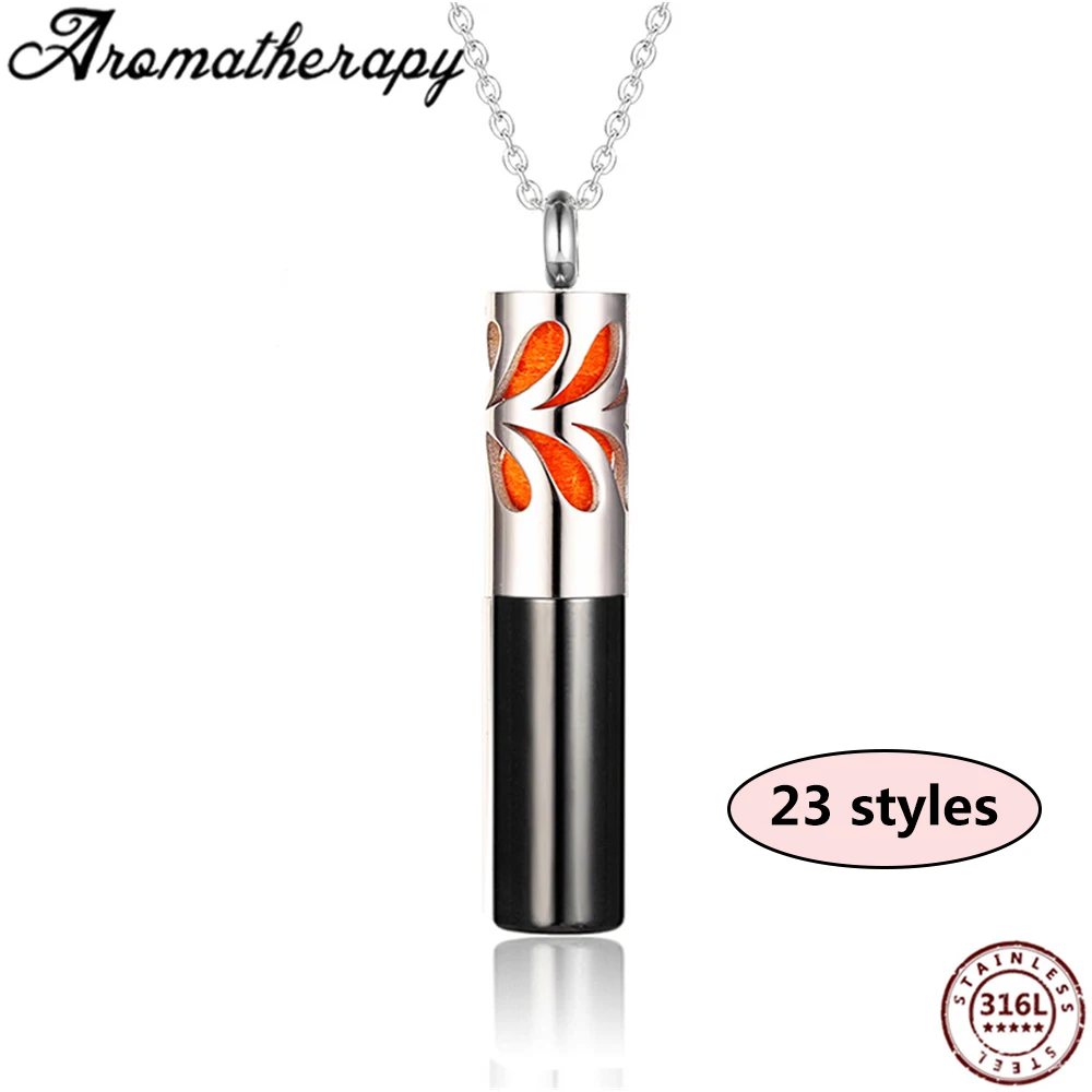 

23 Styles Perfume bottle essential oil aromatherapy diffuser locket stainless steel with Free pads for Unisex Aroma Necklace