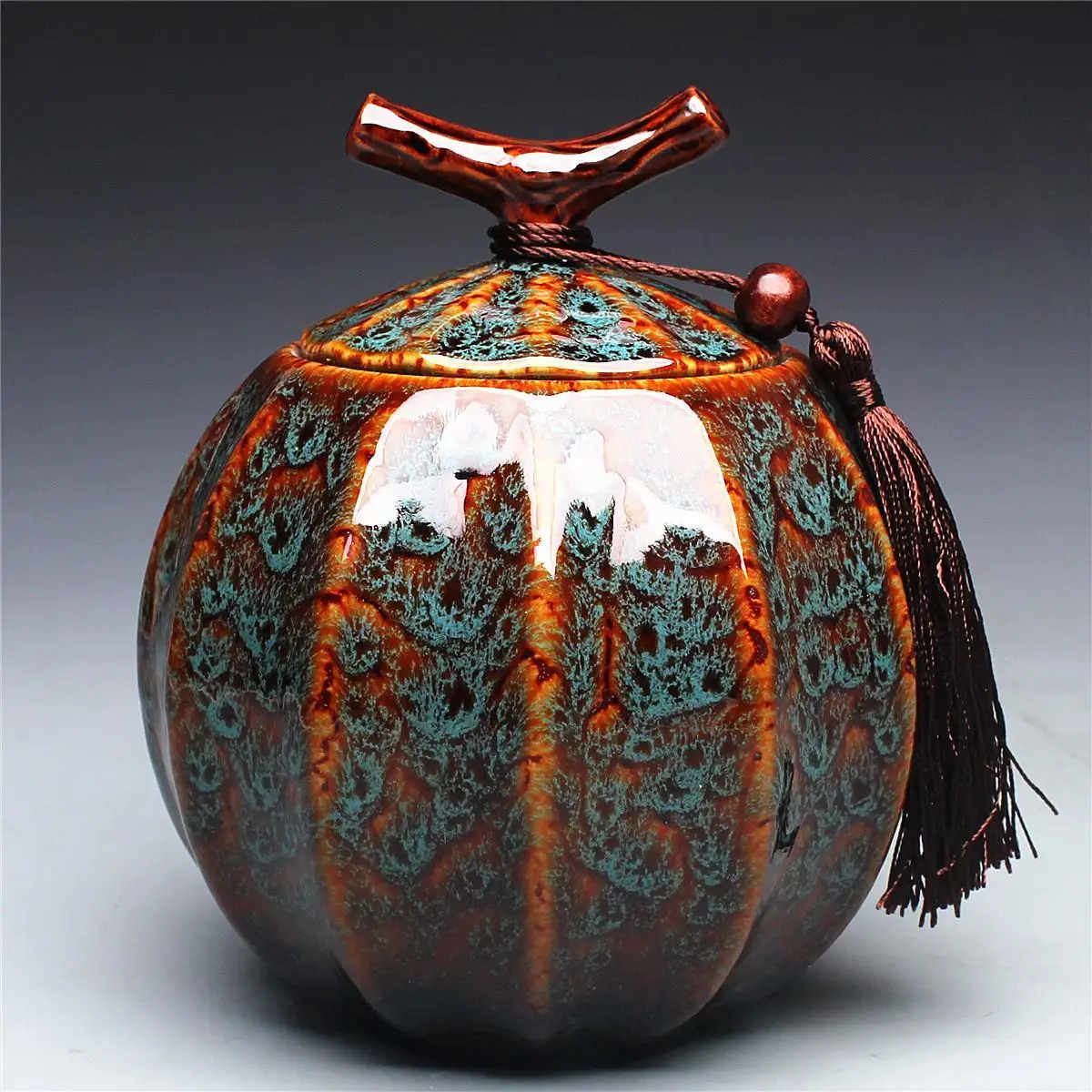 Pumpkin Style Tea Jar Ceramic Tea Barrel Yellow Green Sealed Tank Red Storage pot Puer Teacaddy 5 Color Optional Onsale ceramic storage jar