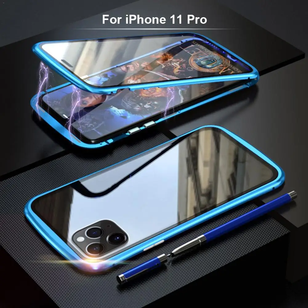 Магнитный адсорбционный Чехол для мобильного телефона IPhone 11 Pro Max металлическая рамка двойное закаленное стекло покрытие магнитное притяжение