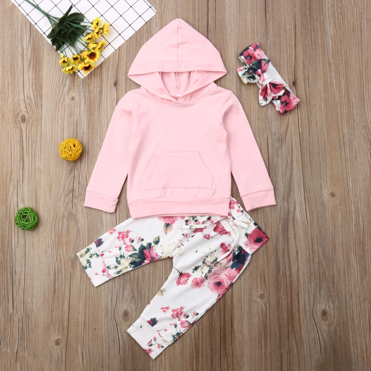 От 0 до 2 лет осенне-зимний комплект одежды для новорожденных девочек, топы и штаны с цветочным принтом, комплект одежды из 3 предметов