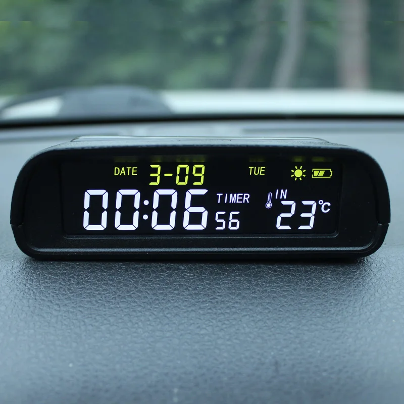 Car Digital Thermometer Clock Automotive Solar - Temu